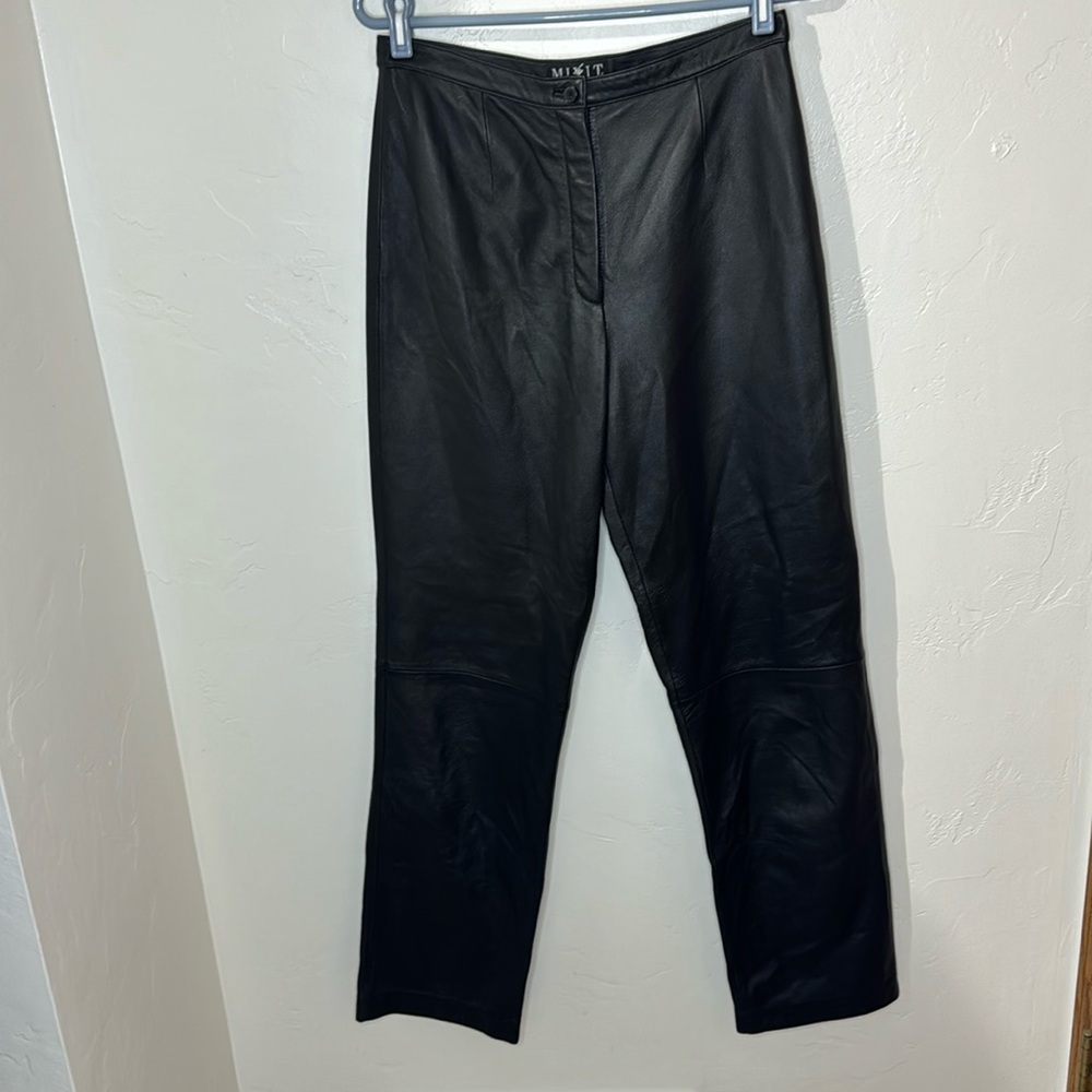 Vintage Mix It hi-rise black leather lined straight leg pants 10